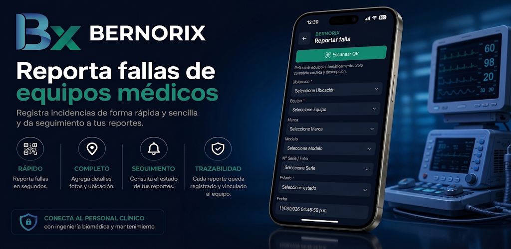 BERNORIX Móvil: reporta fallas de equipos médicos desde el celular